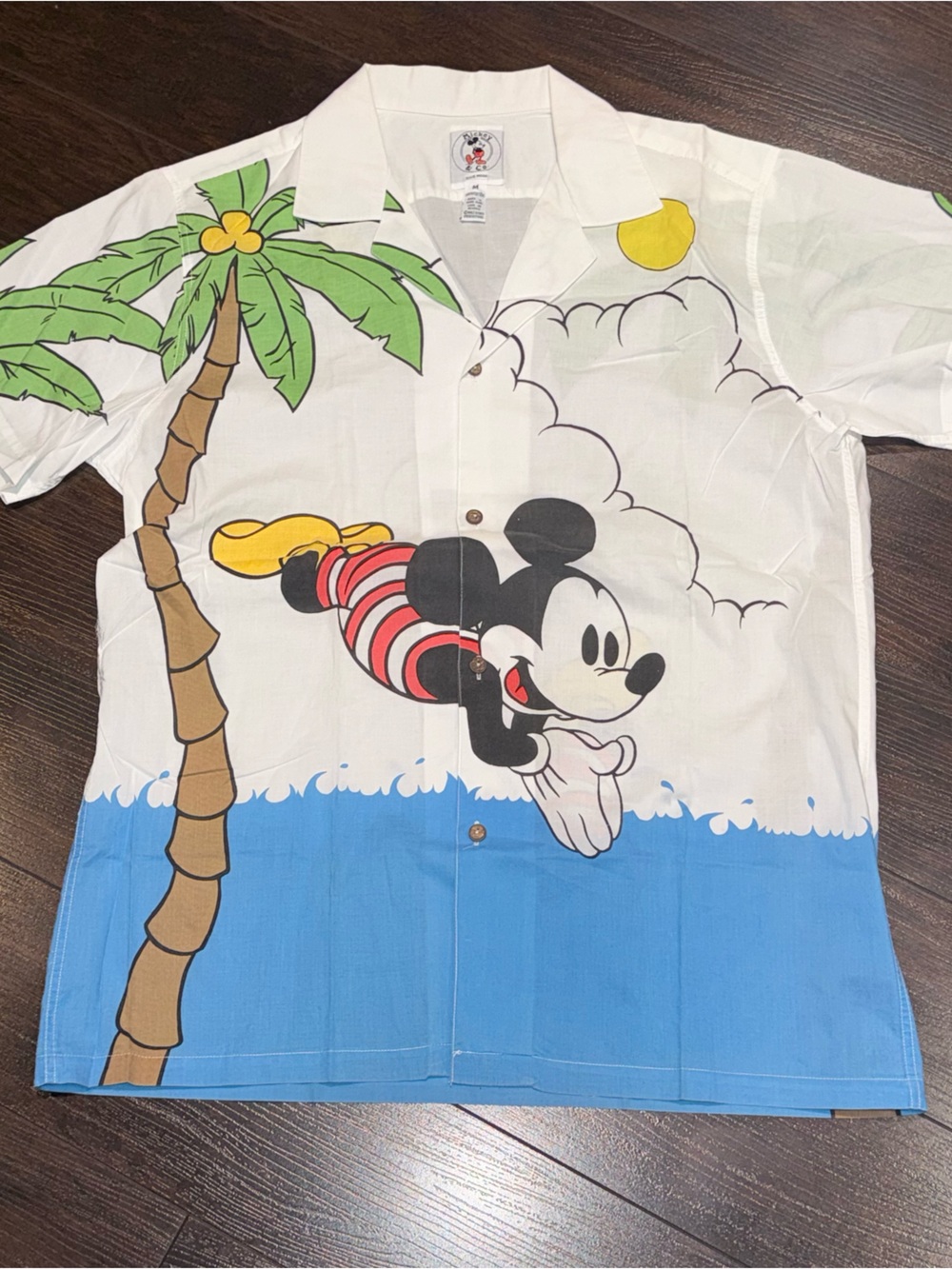 Mickey Mouse Tropical Graphic Button-Up Shirt - White & Blue - Picture 1 of 15